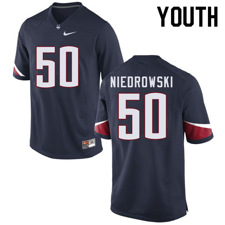 Youth #50 Dylan Niedrowski Uconn Huskies College Football Jerseys Sale-Navy